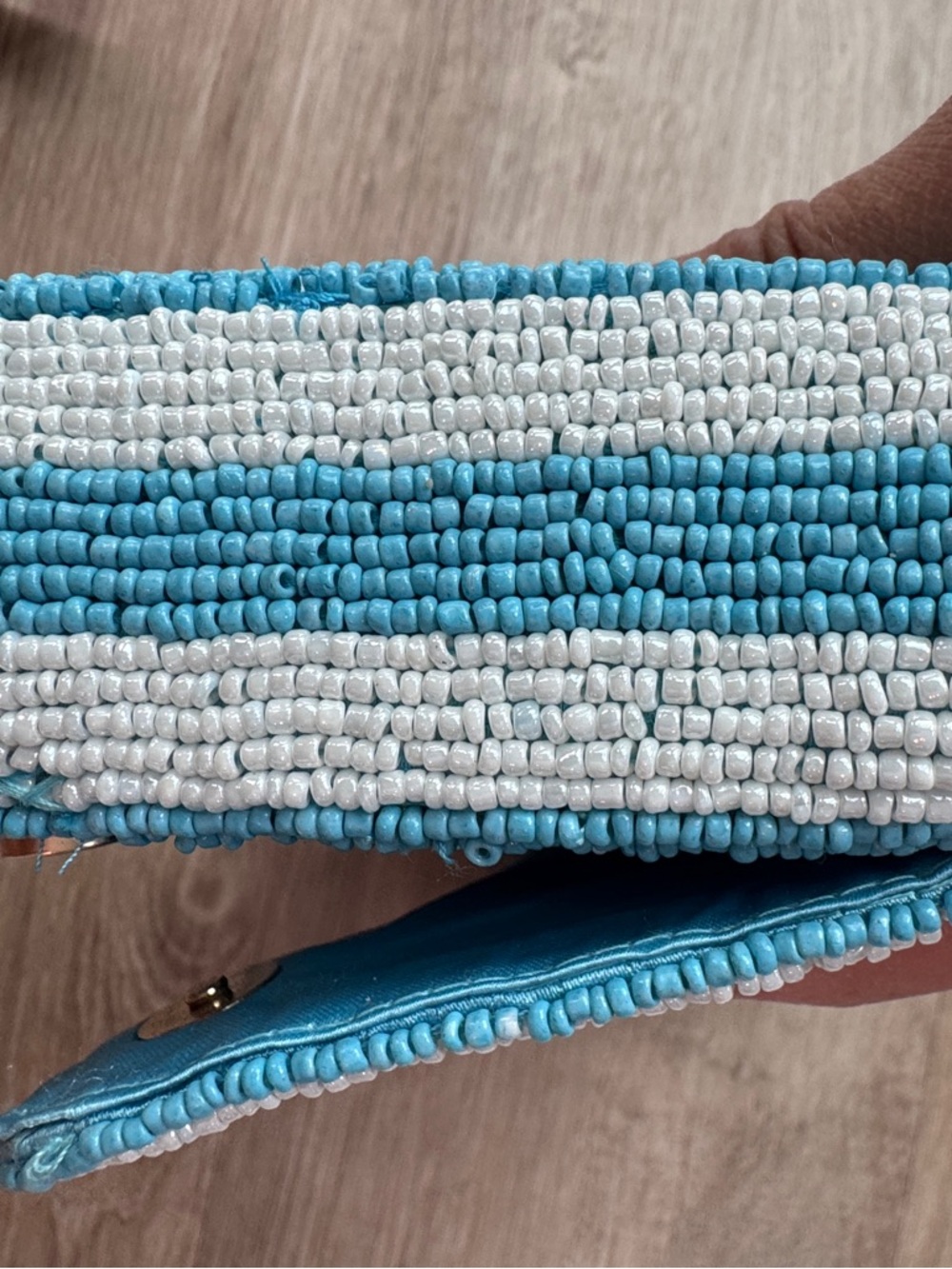 Handcrafted in India Blue Striped Vegetable Beaded Bag Viral TikTok NWT - Picture 11 of 16